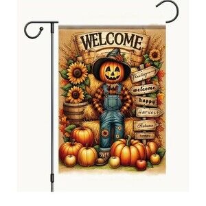 Garden Flag 12x18in Double sided Polyester Pumpkin Scarecrow